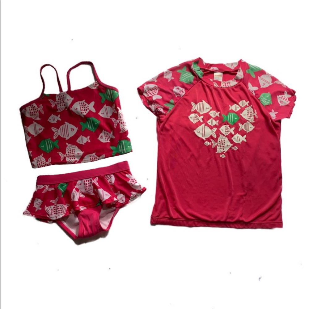 Gymboree girls 3 piece swimsuit set | Pink fish